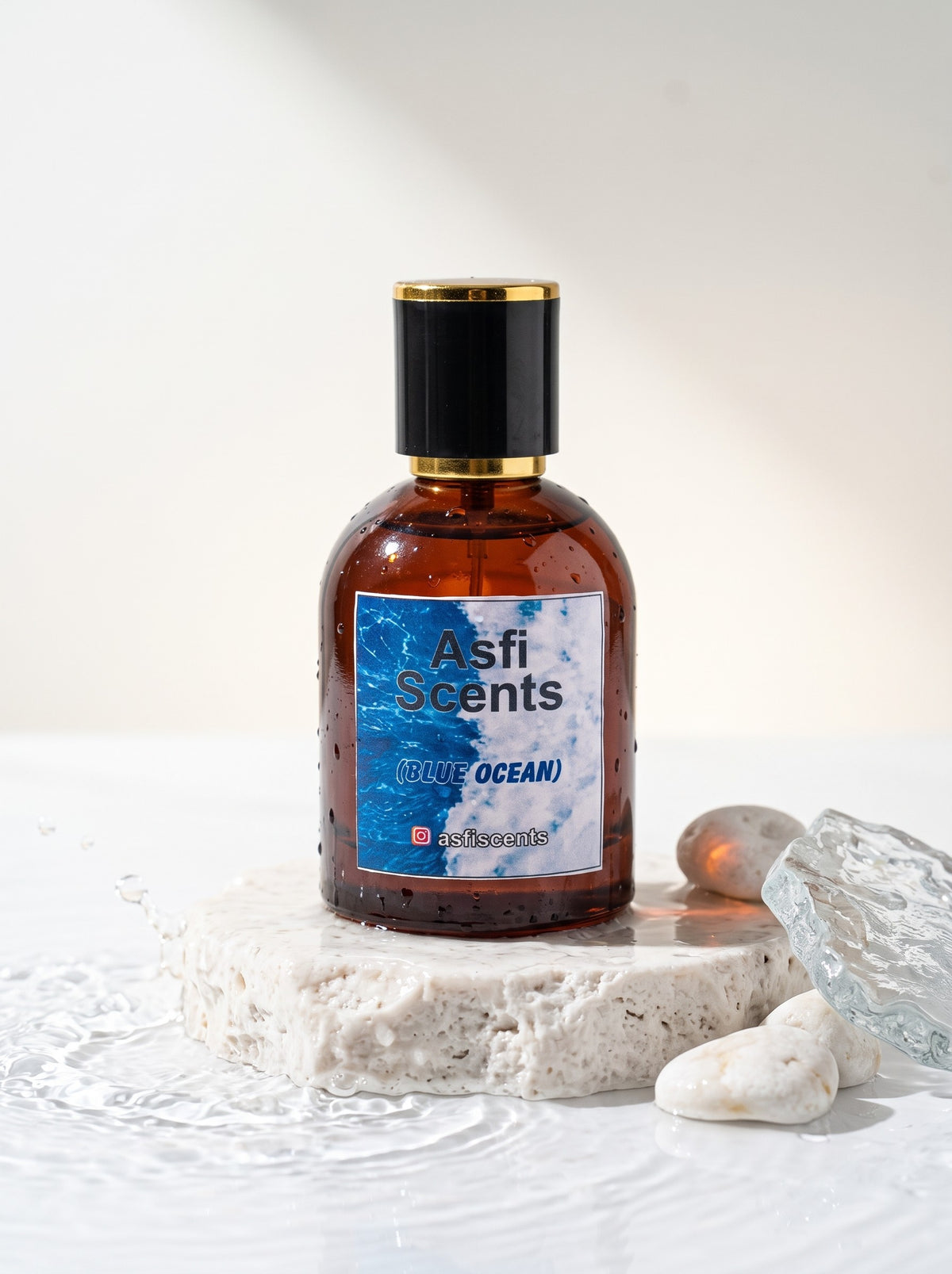 Blue Ocean by Asfi Scents on a stone in water